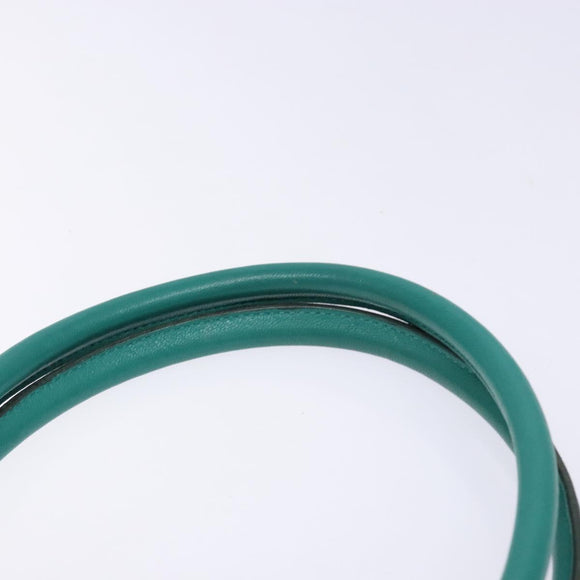 Salvatore Ferragamo Gancini Bag Leather Silver Emerald Green Auth BA5445