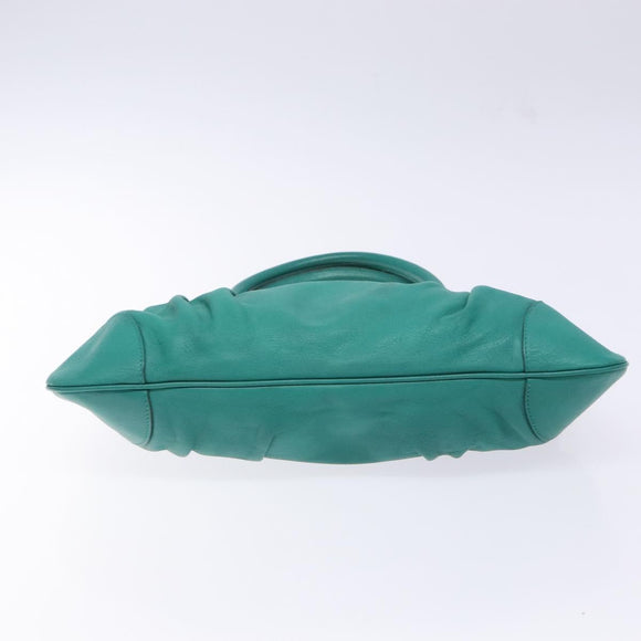 Salvatore Ferragamo Gancini Bag Leather Silver Emerald Green Auth BA5445