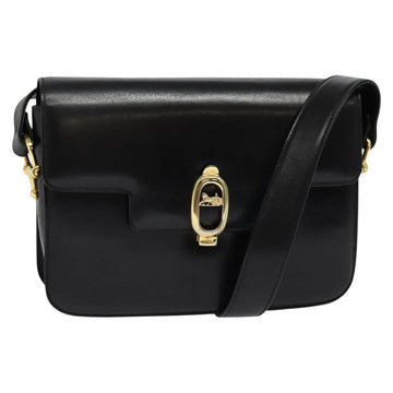 CELINE Horse Carriage Shoulder Bag Leather Black Gold Auth BA5462
