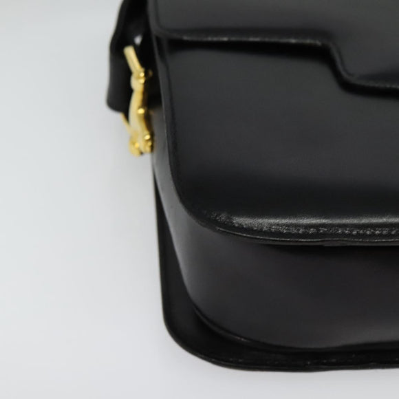 CELINE Horse Carriage Shoulder Bag Leather Black Gold Auth BA5462
