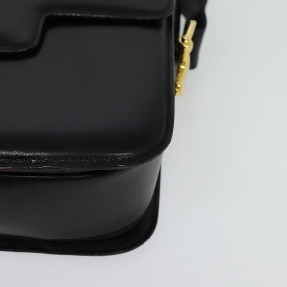 CELINE Horse Carriage Shoulder Bag Leather Black Gold Auth BA5462