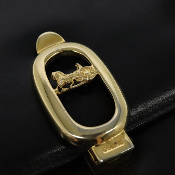 CELINE Horse Carriage Shoulder Bag Leather Black Gold Auth BA5462