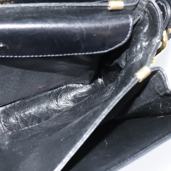 CELINE Horse Carriage Shoulder Bag Leather Black Gold Auth BA5462