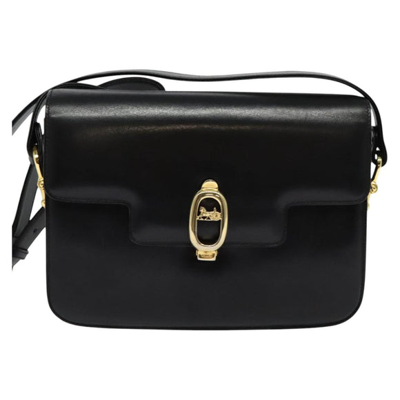 CELINE Horse Carriage Shoulder Bag Leather Black Gold Auth BA5462