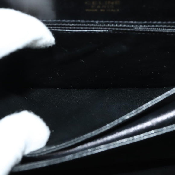 CELINE Horse Carriage Shoulder Bag Leather Black Gold Auth BA5462