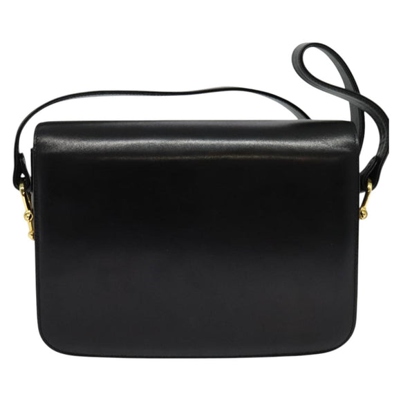 CELINE Horse Carriage Shoulder Bag Leather Black Gold Auth BA5462