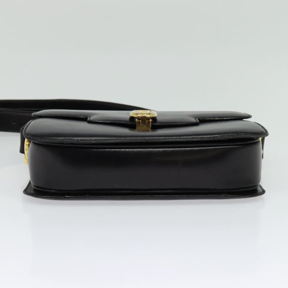 CELINE Horse Carriage Shoulder Bag Leather Black Gold Auth BA5462