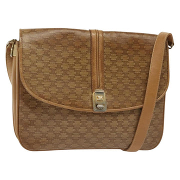 CELINE Macadam Canvas Shoulder Bag PVC Beige Gold Auth BA5468