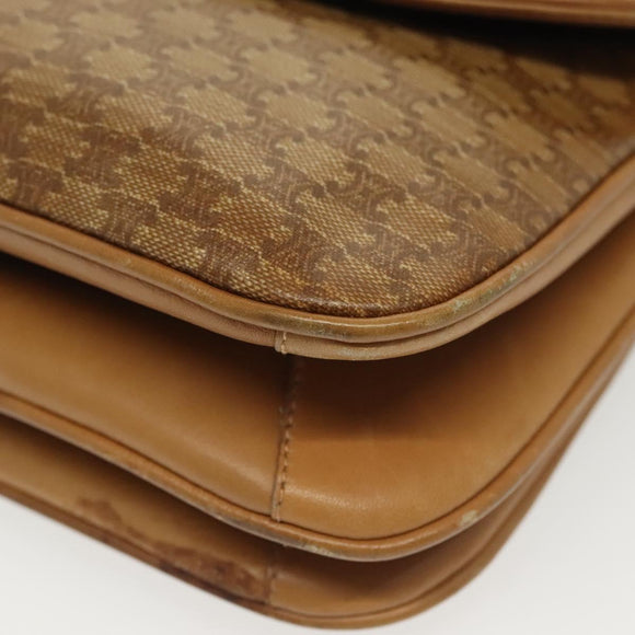 CELINE Macadam Canvas Shoulder Bag PVC Beige Gold Auth BA5468