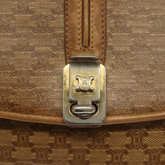 CELINE Macadam Canvas Shoulder Bag PVC Beige Gold Auth BA5468