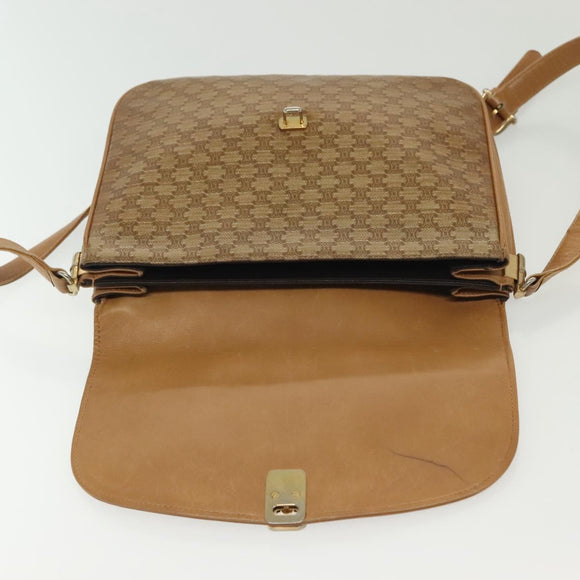 CELINE Macadam Canvas Shoulder Bag PVC Beige Gold Auth BA5468