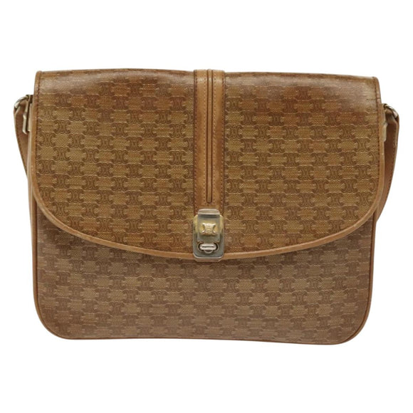 CELINE Macadam Canvas Shoulder Bag PVC Beige Gold Auth BA5468