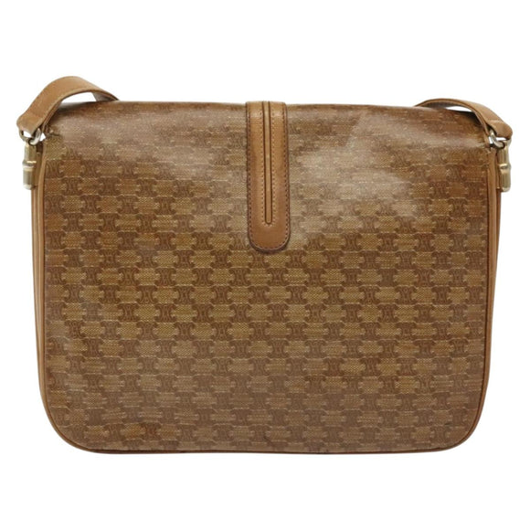 CELINE Macadam Canvas Shoulder Bag PVC Beige Gold Auth BA5468