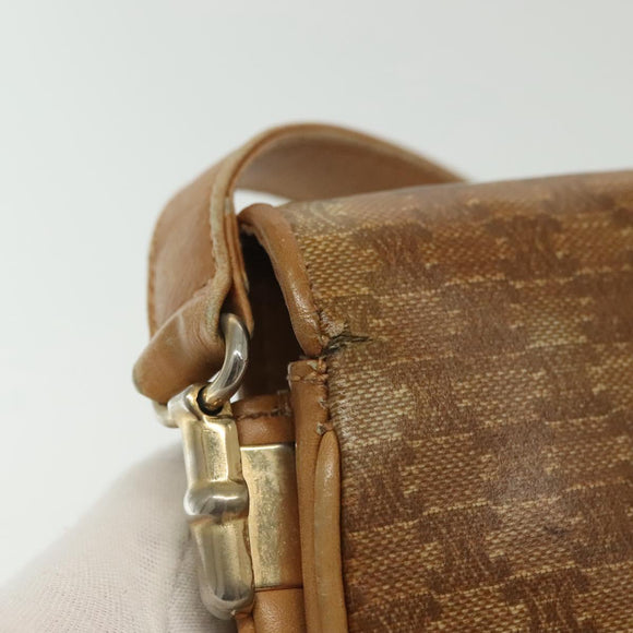 CELINE Macadam Canvas Shoulder Bag PVC Beige Gold Auth BA5468