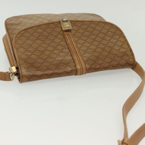 CELINE Macadam Canvas Shoulder Bag PVC Beige Gold Auth BA5468