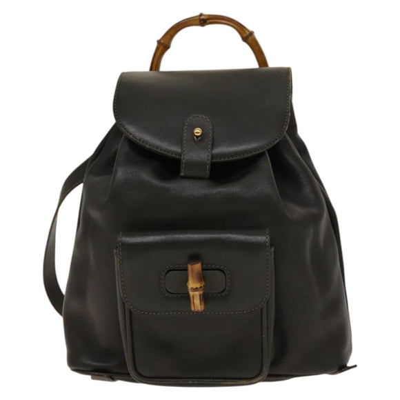 GUCCI Bamboo Backpack Leather Outlet Khaki Gold 003 3444 0030 Auth BA5469