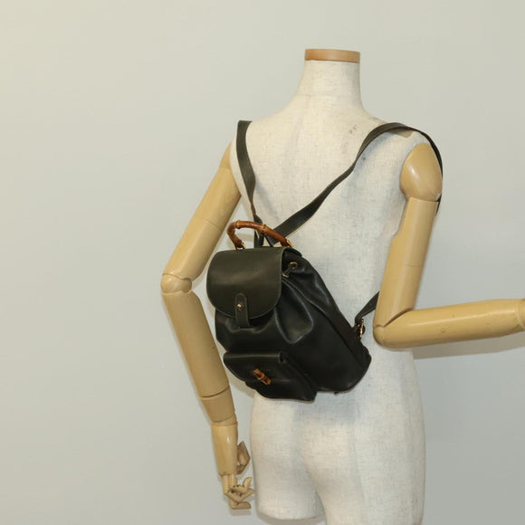 GUCCI Bamboo Backpack Leather Outlet Khaki Gold 003 3444 0030 Auth BA5469