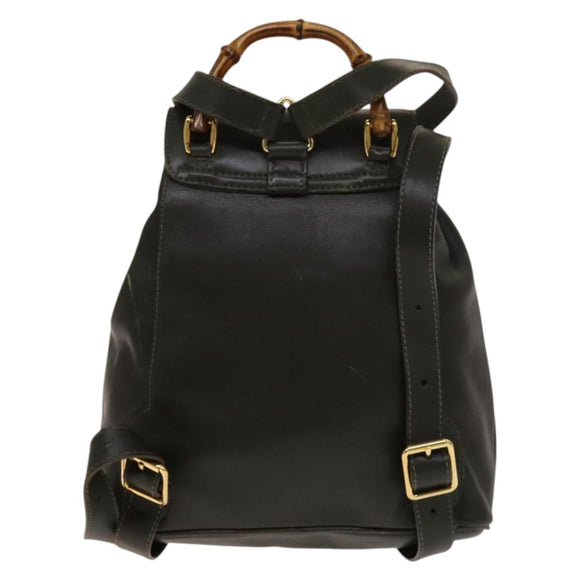 GUCCI Bamboo Backpack Leather Outlet Khaki Gold 003 3444 0030 Auth BA5469