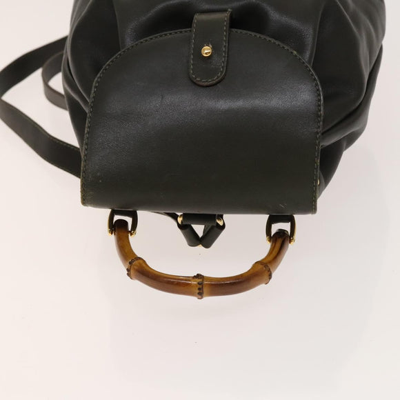 GUCCI Bamboo Backpack Leather Outlet Khaki Gold 003 3444 0030 Auth BA5469