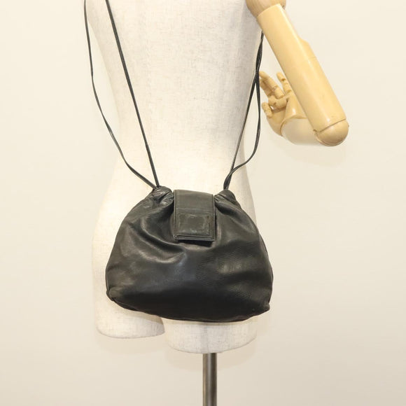 LOEWE Anagram Shoulder Bag Leather Black Auth BA5470