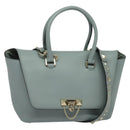 VALENTINO Hand Bag Leather 2way Light Blue Gold Auth BA5471-1