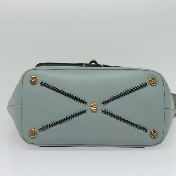 VALENTINO Hand Bag Leather 2way Light Blue Gold Auth BA5471