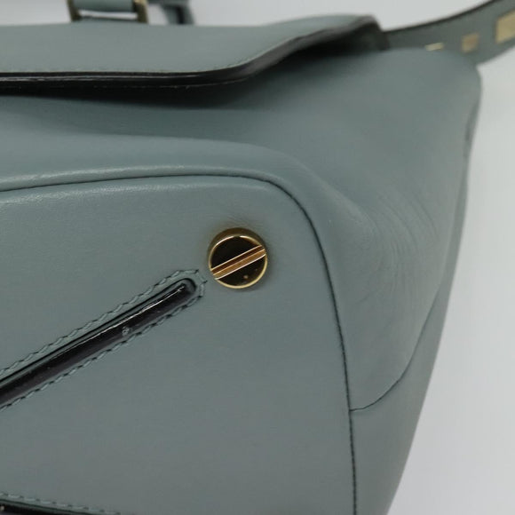VALENTINO Hand Bag Leather 2way Light Blue Gold Auth BA5471