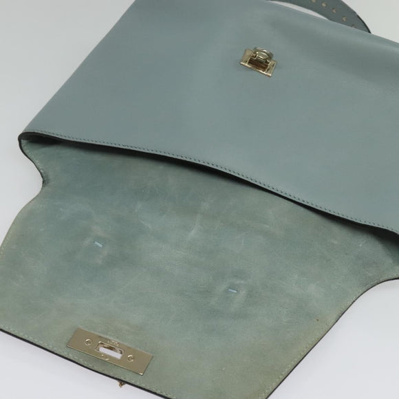 VALENTINO Hand Bag Leather 2way Light Blue Gold Auth BA5471