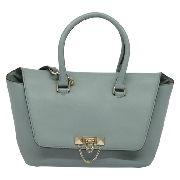 VALENTINO Hand Bag Leather 2way Light Blue Gold Auth BA5471