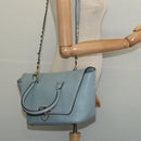 VALENTINO Hand Bag Leather 2way Light Blue Gold Auth BA5471-25
