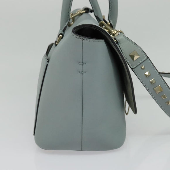 VALENTINO Hand Bag Leather 2way Light Blue Gold Auth BA5471