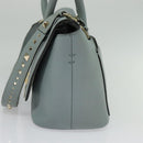 VALENTINO Hand Bag Leather 2way Light Blue Gold Auth BA5471-4