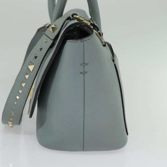 VALENTINO Hand Bag Leather 2way Light Blue Gold Auth BA5471