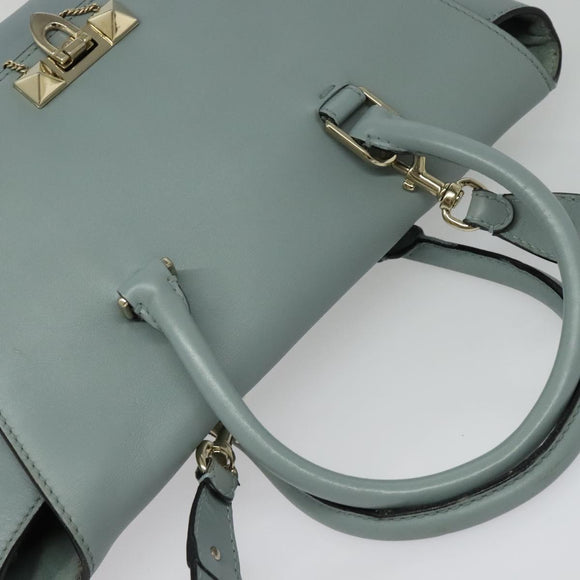 VALENTINO Hand Bag Leather 2way Light Blue Gold Auth BA5471