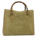 GUCCI Bamboo Hand Bag Suede Leather Green Gold 002 853 0260 Auth BA5474-1