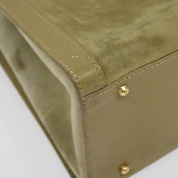 GUCCI Bamboo Hand Bag Suede Leather Green Gold 002 853 0260 Auth BA5474