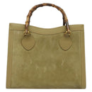 GUCCI Bamboo Hand Bag Suede Leather Green Gold 002 853 0260 Auth BA5474-13