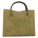 GUCCI Bamboo Hand Bag Suede Leather Green Gold 002 853 0260 Auth BA5474-2