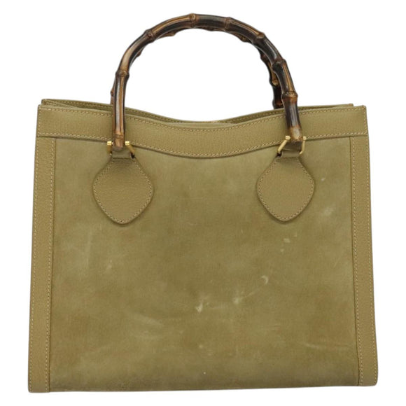 GUCCI Bamboo Hand Bag Suede Leather Green Gold 002 853 0260 Auth BA5474