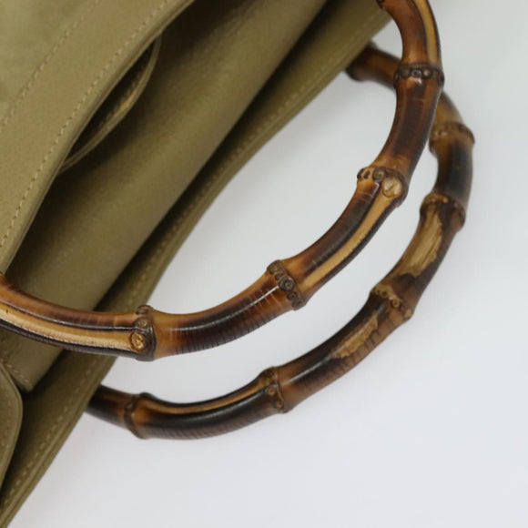 GUCCI Bamboo Hand Bag Suede Leather Green Gold 002 853 0260 Auth BA5474