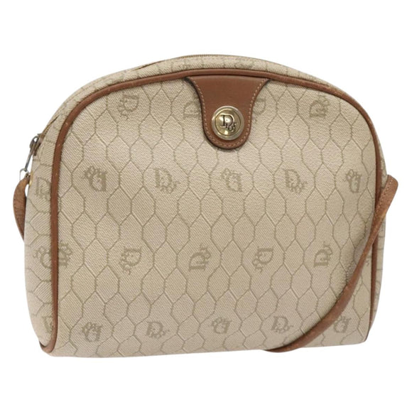 Christian Dior Honeycomb Canvas Shoulder Bag PVC Beige Gold Auth BA5486