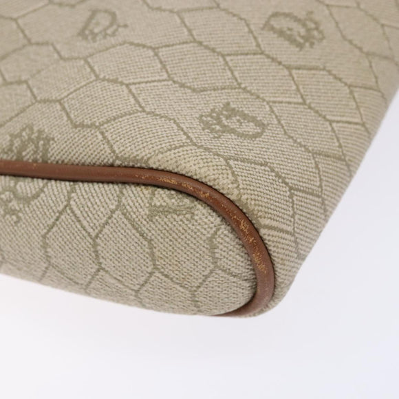 Christian Dior Honeycomb Canvas Shoulder Bag PVC Beige Gold Auth BA5486
