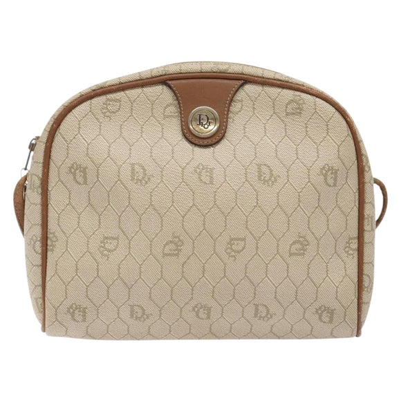 Christian Dior Honeycomb Canvas Shoulder Bag PVC Beige Gold Auth BA5486