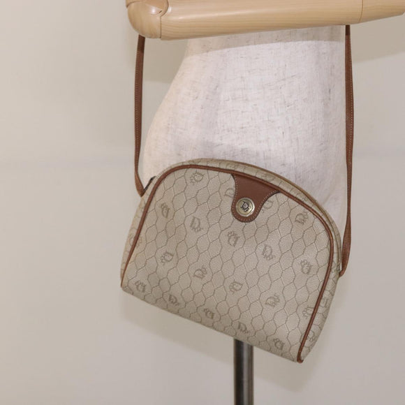 Christian Dior Honeycomb Canvas Shoulder Bag PVC Beige Gold Auth BA5486