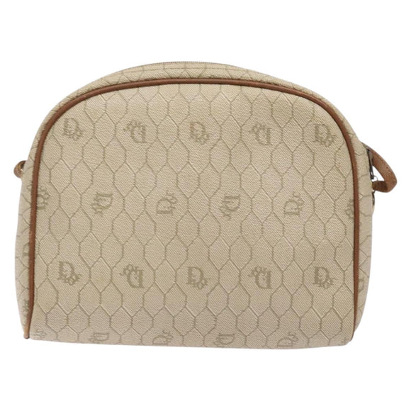 Christian Dior Honeycomb Canvas Shoulder Bag PVC Beige Gold Auth BA5486