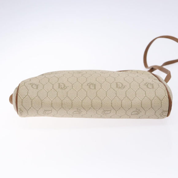 Christian Dior Honeycomb Canvas Shoulder Bag PVC Beige Gold Auth BA5486