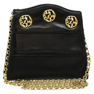 Salvatore Ferragamo Chain Shoulder Bag Leather Black Gold Auth BA5489