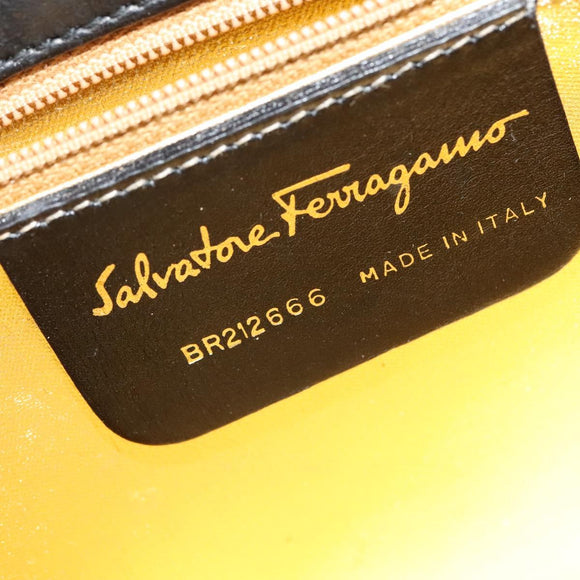 Salvatore Ferragamo Chain Shoulder Bag Leather Black Gold Auth BA5489