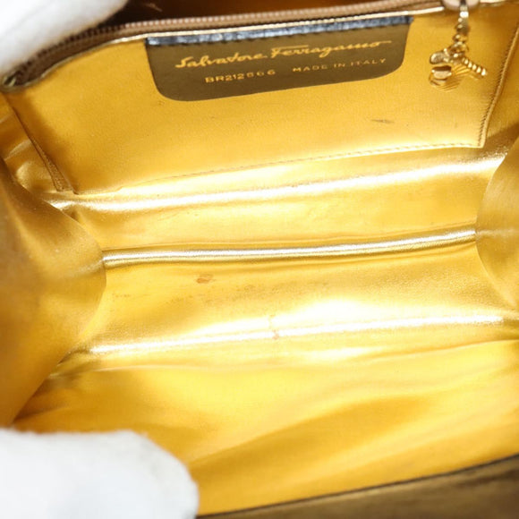 Salvatore Ferragamo Chain Shoulder Bag Leather Black Gold Auth BA5489