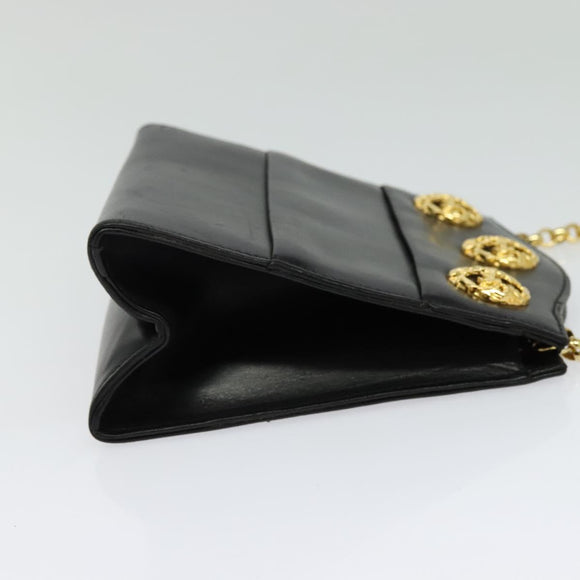 Salvatore Ferragamo Chain Shoulder Bag Leather Black Gold Auth BA5489